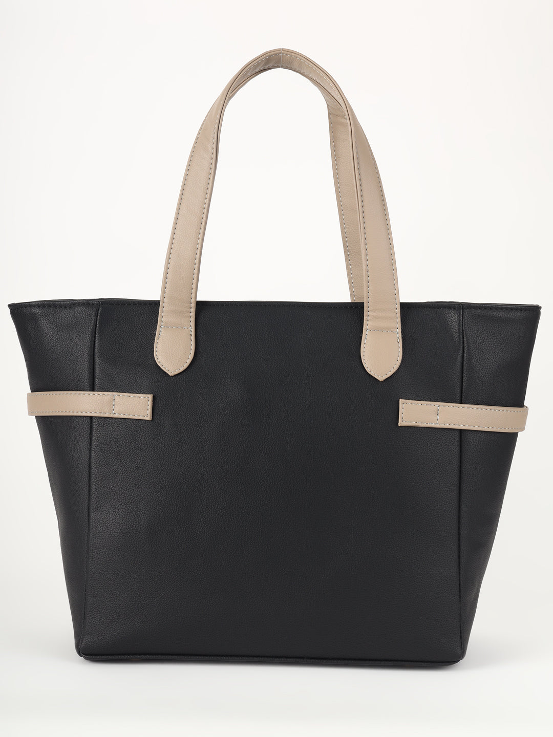 Classic Black Tote with Beige Buckle Accents