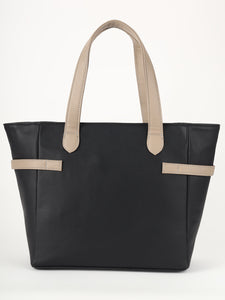 Classic Black Tote with Beige Buckle Accents