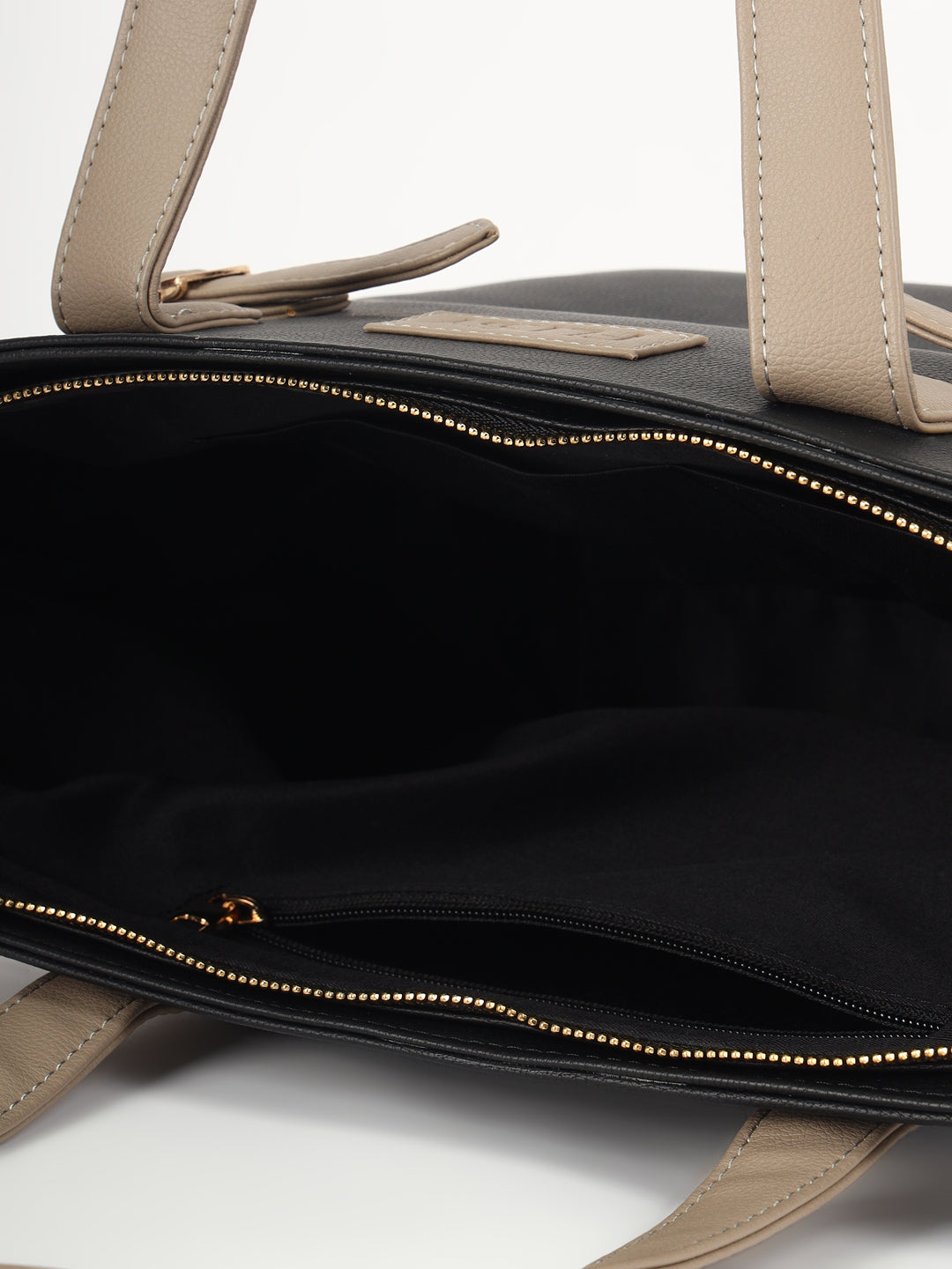 Classic Black Tote with Beige Buckle Accents